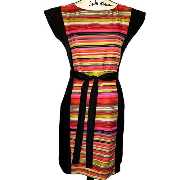 Banana Republic Women's Striped Poly Sleeveless Dress Sz 2 Pink Green Orange - Picture 3 of 9
